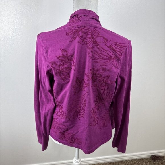 The Territory Ahead Women's M Open Jersey Knit Cardigan Fuchsia Embroidered - Picture 8 of 13